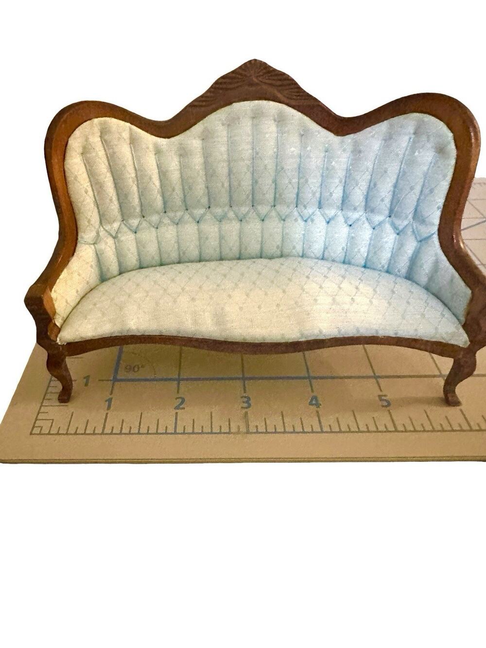 1:12 Vintage Victorian Light Blue Sofa Settee Dollhouse Miniature Furniture
